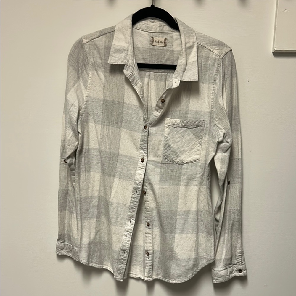 Altar'd State Light Gray Plaid Flannel Shirt